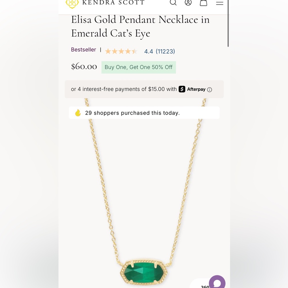 Kendra Scott Elisa Gold Necklace in Emerald Green